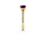 Yellow gold Princess Cut Amethyst Solitaire Pavé Engagement Ring with Round Band and Prong Setting_69
