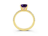 Yellow gold Princess Cut Amethyst Solitaire Pavé Engagement Ring with Round Band and Prong Setting_70