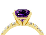 Yellow gold Princess Cut Amethyst Solitaire Pavé Engagement Ring with Round Band and Prong Setting_71