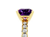 Yellow gold Princess Cut Amethyst Solitaire Pavé Engagement Ring with Round Band and Prong Setting_72
