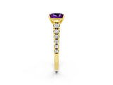 Yellow gold Princess Cut Amethyst Solitaire Ring with Cathedral Setting and Pavé Band_2