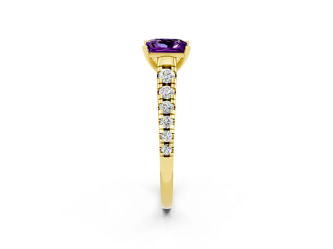 Yellow gold Princess Cut Amethyst Solitaire Ring with Cathedral Setting and Pavé Band_2