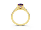 Yellow gold Princess Cut Amethyst Solitaire Ring with Cathedral Setting and Pavé Band_3