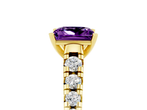 Yellow gold Princess Cut Amethyst Solitaire Ring with Cathedral Setting and Pavé Band_5