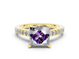 Yellow gold Princess Cut Amethyst Solitaire Ring with Crossover Gallery and Round  Pavé Band_12