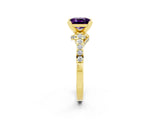 Yellow gold Princess Cut Amethyst Solitaire Ring with Crossover Gallery and Round  Pavé Band_14