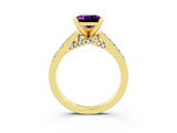 Yellow gold Princess Cut Amethyst Solitaire Ring with Crossover Gallery and Round  Pavé Band_15