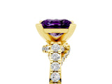 Yellow gold Princess Cut Amethyst Solitaire Ring with Crossover Gallery and Round  Pavé Band_17