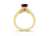 Yellow gold Princess Cut Amethyst Solitaire Ring with Crossover Gallery and Round  Pavé Band_39