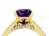 Yellow gold Princess Cut Amethyst Solitaire Ring with Crossover Gallery and Round  Pavé Band_40