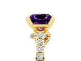 Yellow gold Princess Cut Amethyst Solitaire Ring with Crossover Gallery and Round  Pavé Band_41