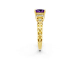 Yellow gold Princess Cut Amethyst Solitaire Ring with Filigree Band and Four-Prong Setting_26