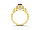 Yellow gold Princess Cut Amethyst Solitaire Ring with Filigree Band and Four-Prong Setting_27
