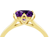Yellow gold Princess Cut Amethyst Solitaire Ring with Flower Prong Setting and Classic Band_16