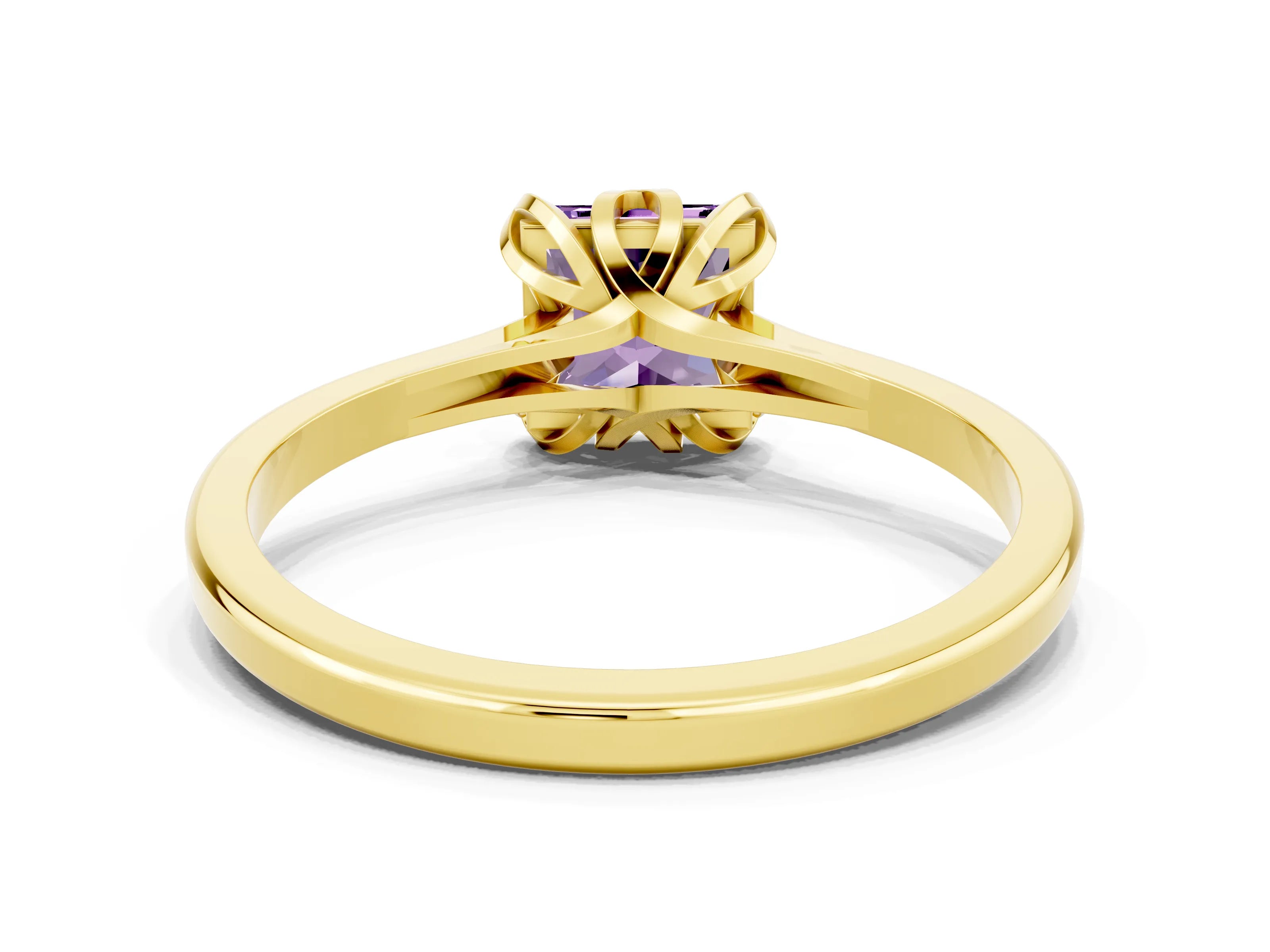 Yellow gold Princess Cut Amethyst Solitaire Ring with Flower Prong Setting and Classic Band_24