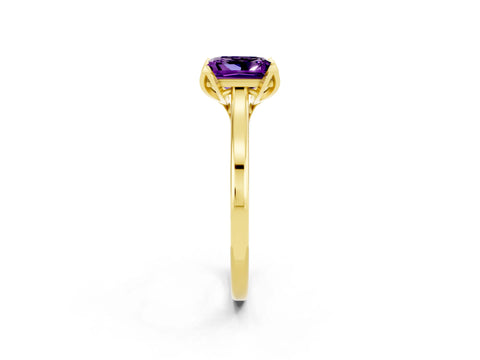Yellow gold Princess Cut Amethyst Solitaire Ring with Flower Prong Setting and Classic Band_26