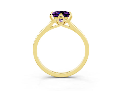 Yellow gold Princess Cut Amethyst Solitaire Ring with Flower Prong Setting and Classic Band_27