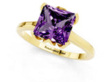 Yellow gold Princess Cut Amethyst Solitaire Ring with Flower Prong Setting and Classic Band_49