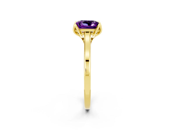 Yellow Gold Princess Cut Amethyst Floral Solitaire Engagement Ring with Plain Band