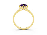 Yellow gold Princess Cut Amethyst Solitaire Ring with Flower Prong Setting and Classic Band_51