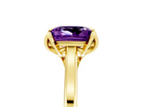 Yellow gold Princess Cut Amethyst Solitaire Ring with Flower Prong Setting and Classic Band_53