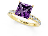 Yellow gold Princess Cut Amethyst Solitaire Ring with Pavé Accents and Four-Prong Setting_1