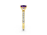 Yellow gold Princess Cut Amethyst Solitaire Ring with Pavé Accents and Four-Prong Setting_2