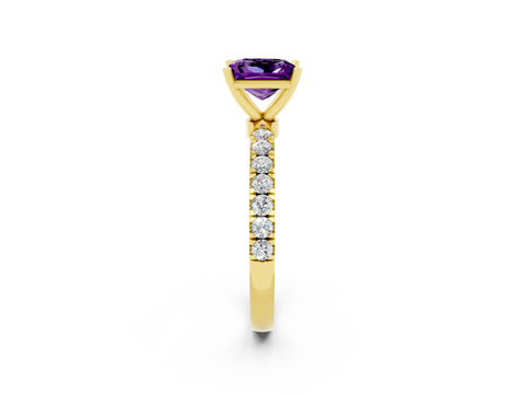 Yellow gold Princess Cut Amethyst Solitaire Ring with Pavé Accents and Four-Prong Setting_2