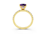 Yellow gold Princess Cut Amethyst Solitaire Ring with Pavé Accents and Four-Prong Setting_3