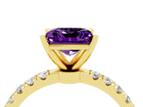 Yellow gold Princess Cut Amethyst Solitaire Ring with Pavé Accents and Four-Prong Setting_4