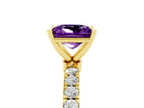 Yellow gold Princess Cut Amethyst Solitaire Ring with Pavé Accents and Four-Prong Setting_5