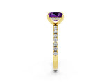 Yellow gold Princess Cut Amethyst Solitaire Ring with Pavé Band and Four-Prong Setting_14