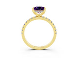 Yellow gold Princess Cut Amethyst Solitaire Ring with Pavé Band and Four-Prong Setting_15