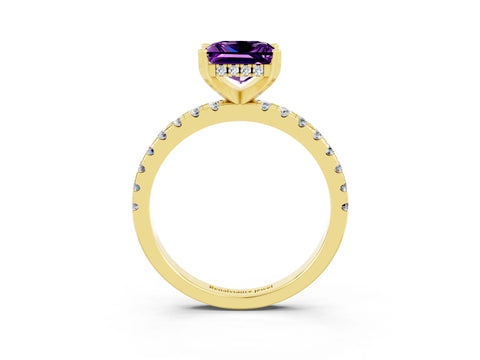 Yellow gold Princess Cut Amethyst Solitaire Ring with Pavé Band and Four-Prong Setting_15