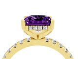 Yellow gold Princess Cut Amethyst Solitaire Ring with Pavé Band and Four-Prong Setting_16