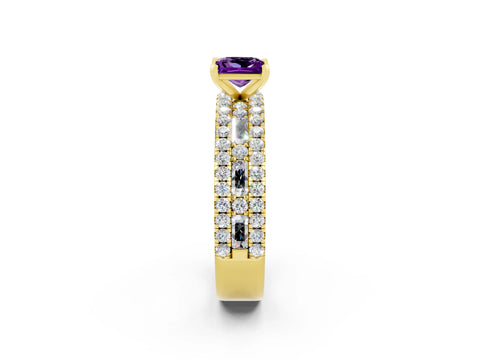 Yellow gold Princess Cut Amethyst Solitaire Ring with Pavé and Channel Set Band_14