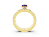 Yellow gold Princess Cut Amethyst Solitaire Ring with Pavé and Channel Set Band_15