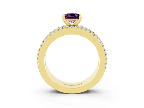 Yellow gold Princess Cut Amethyst Solitaire Ring with Pavé and Channel Set Band_15