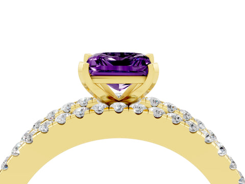 Yellow gold Princess Cut Amethyst Solitaire Ring with Pavé and Channel Set Band_16