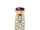 Yellow gold Princess Cut Amethyst Solitaire Ring with Pavé and Channel Set Band_17