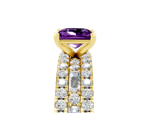 Yellow gold Princess Cut Amethyst Solitaire Ring with Pavé and Channel Set Band_17