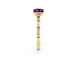 Yellow gold Princess Cut Amethyst Solitaire Ring with Pave Band and Four Prong Setting_26