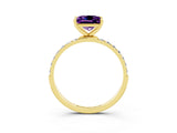Yellow gold Princess Cut Amethyst Solitaire Ring with Pave Band and Four Prong Setting_27