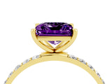 Yellow gold Princess Cut Amethyst Solitaire Ring with Pave Band and Four Prong Setting_28