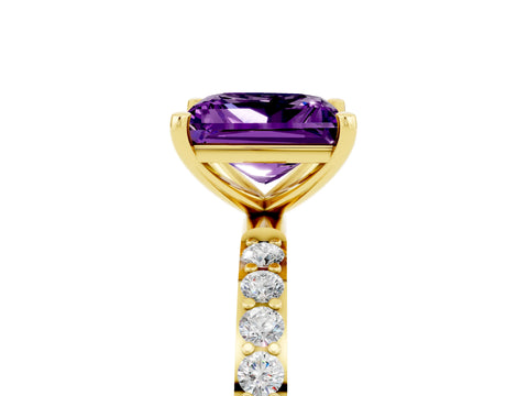 Yellow gold Princess Cut Amethyst Solitaire Ring with Pave Band and Four Prong Setting_29