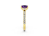 Yellow gold Princess Cut Amethyst Solitaire Ring with Round  Pavé Band and Four-Prong Setting_38