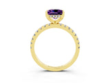 Yellow gold Princess Cut Amethyst Solitaire Ring with Round  Pavé Band and Four-Prong Setting_39