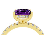 Yellow gold Princess Cut Amethyst Solitaire Ring with Round  Pavé Band and Four-Prong Setting_40