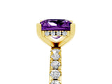 Yellow gold Princess Cut Amethyst Solitaire Ring with Round  Pavé Band and Four-Prong Setting_41