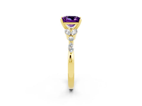 Yellow gold Princess Cut Amethyst Solitaire Ring with Side Stones and Four-Prong Setting_14
